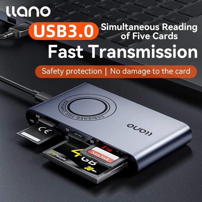 LLano 5 in 1 Card Reader USB 3.0 High Speed Transmission Connector Adapter Supports Micro SD/Micro SDXC/SDHC/MMC/MS Pro Duo