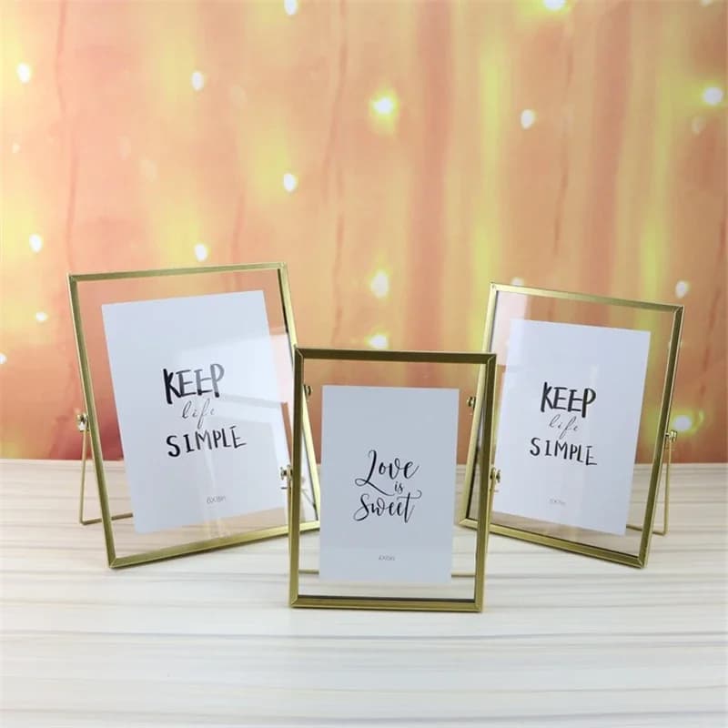 Gold Metal and Glass Photo Frame Folding Wire Desktop Picture Brass Frames for Portraits and Landscape 4/6/7/8 Inch Photo Frame