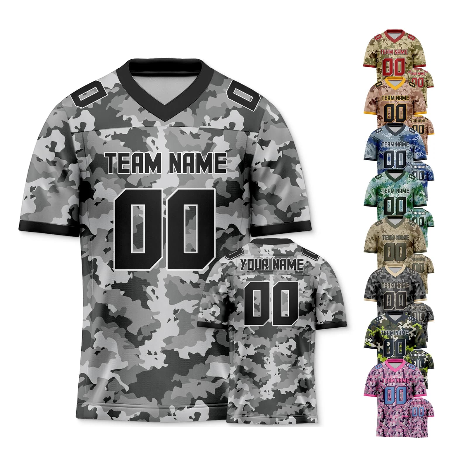 Maglia da football americano mimetica personalizzata Camicie mimetiche personalizzate con nome della squadra stampato, numero regalo per uomini, donne, giovani, bambini
