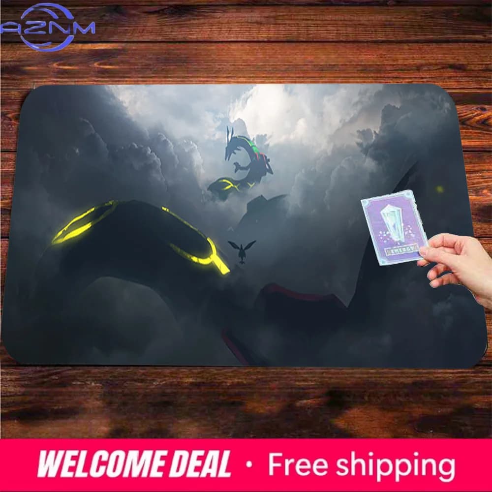 Tappetino da gioco Pokemon Rayquaza Cloudy Sky TCG, tappetino da scrivania antiscivolo per giochi di carte collezionabili