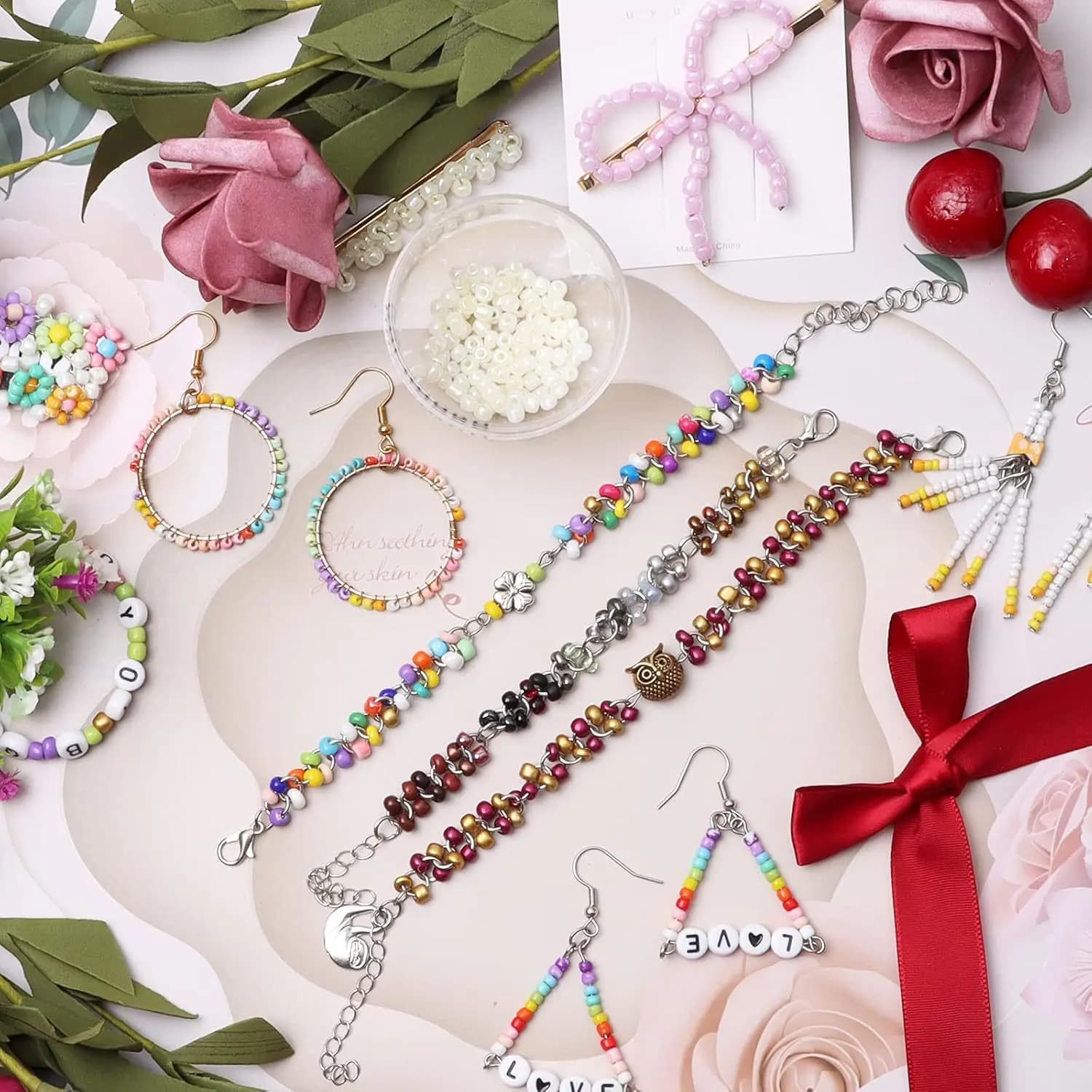 New2-4mm Perline di riso in tinta unita, Perle di vetro, Materiali fai da te fatti a mano, Accessori di gioielli, Braccialetti fatti in casa, Perline distanziatrici