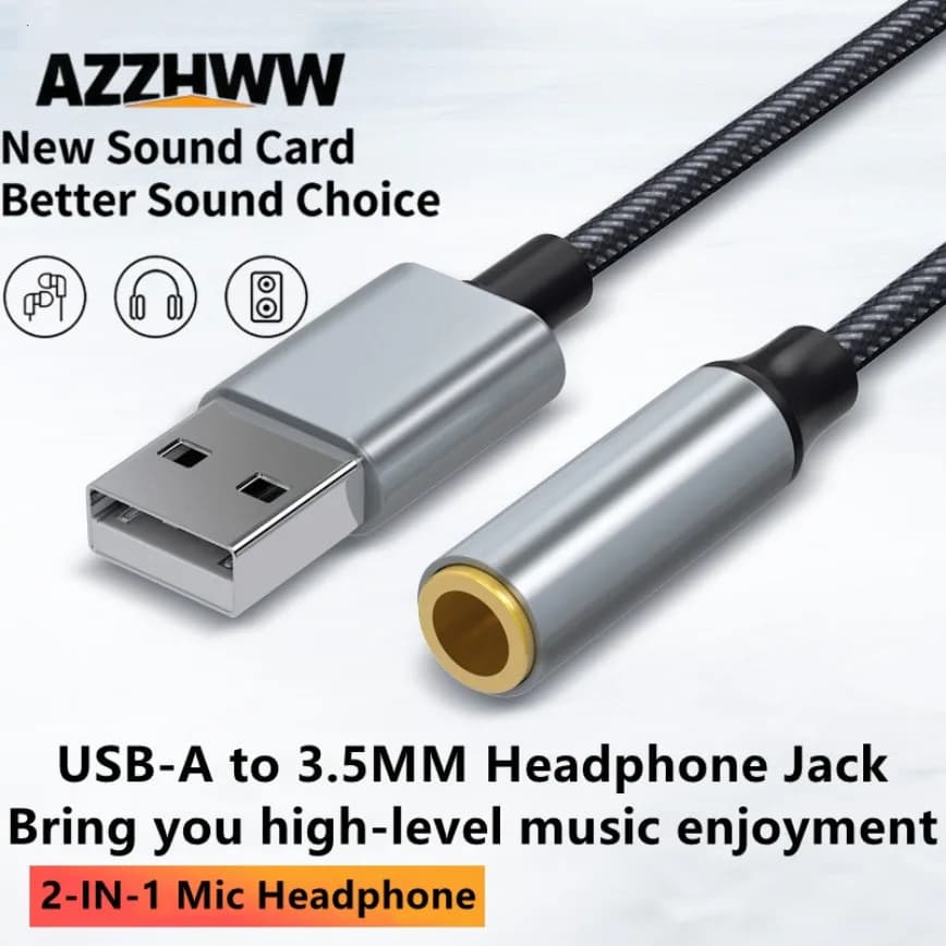 Adattatore audio da USB a jack da 3,5 mm Scheda audio esterna USB Supporto per microfono Cuffie DAC 16 bit 48 kHz Nylon intrecciato da USB a jack Aux