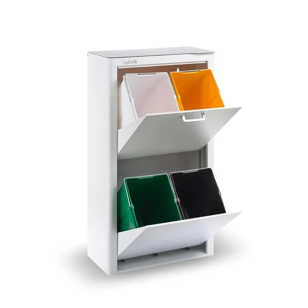 CUBEK Contenitore per la Raccolta Differenziata - Bidone da Cucina da 75 Litri con 4 Scomparti, Armadietto per la Separazione dei Rifiuti da Interno, Design Salvaspazio |
