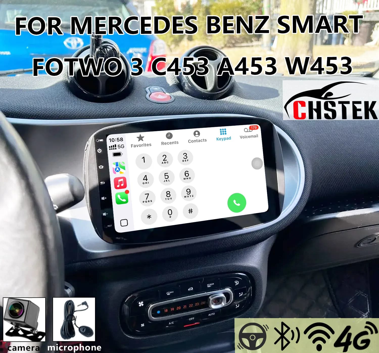 CHSTEK Wireless For Mercedes Benz Smart Fotwo 3 W453 A453 C453 Carplay 9" Radio Android Bluetooth Swap Autoradio GPS WIFI Auto