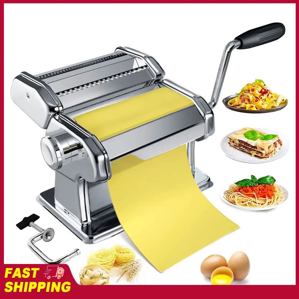 Macchina per Pasta Manuale in Acciaio Inox con 7 Impostazioni di Spessore 0,5-2,5mm