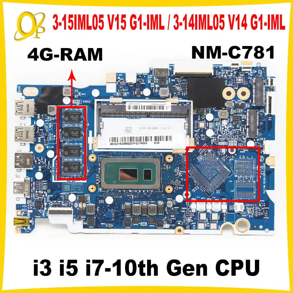 NM-C781 per Lenovo Ideapad 3-15IML05 V15 G1-IML / 3-14IML05 V14 G1-IML Scheda madre del computer portatile con CPU i3 i5 i7-10th Gen 4G-RAM DDR4