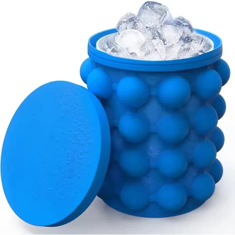 Stampo per cubetti di ghiaccio 2 in 1 e secchiello per il ghiaccio in silicone | Grande macchina portatile per bevande ghiacciate per whisky, birra | Utensili da cucina Vassoi per il ghiaccio