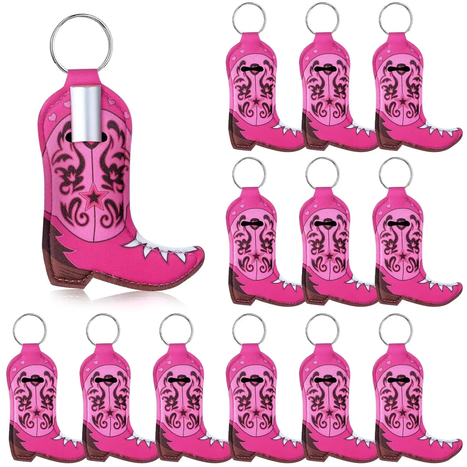 Set di 10 portachiavi progettati per contenere balsamo per labbra o lucidalabbra, con tema stivale da cowboy, perfetti per le donne