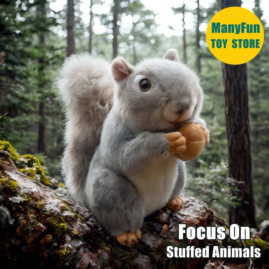 Peluche Realistico di Scoiattolo, Giocattolo Morbido di Chipmunk, Bambola di Simulazione di Scoiattolo Grigio, Regalo per Collezionisti