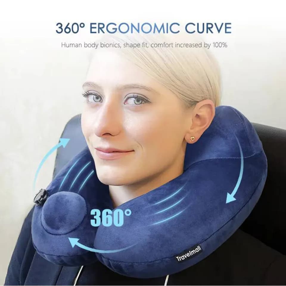 Cuscino da viaggio gonfiabile pieghevole portatile a forma di U, cuscino per il collo per auto e uso domestico, staccabile, lavabile, multifunzionale