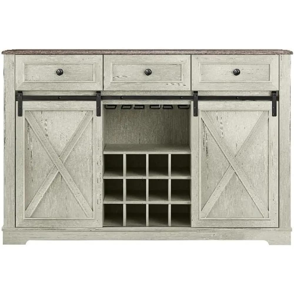 Credenza Armhouse Bianco Avorio 54 con Portabottiglie e Portabicchieri Integrati
