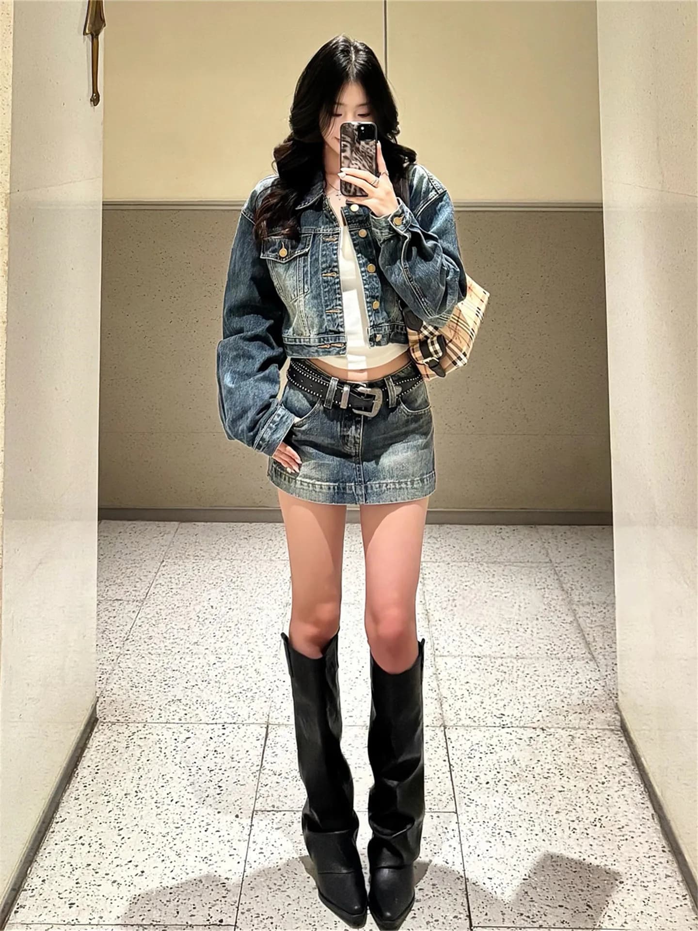 Retro American Blue Low Waist Denim Super Short Skirt Women Summer Slimming Washed Half Skirt Pants A-Line Silhouette Zipper