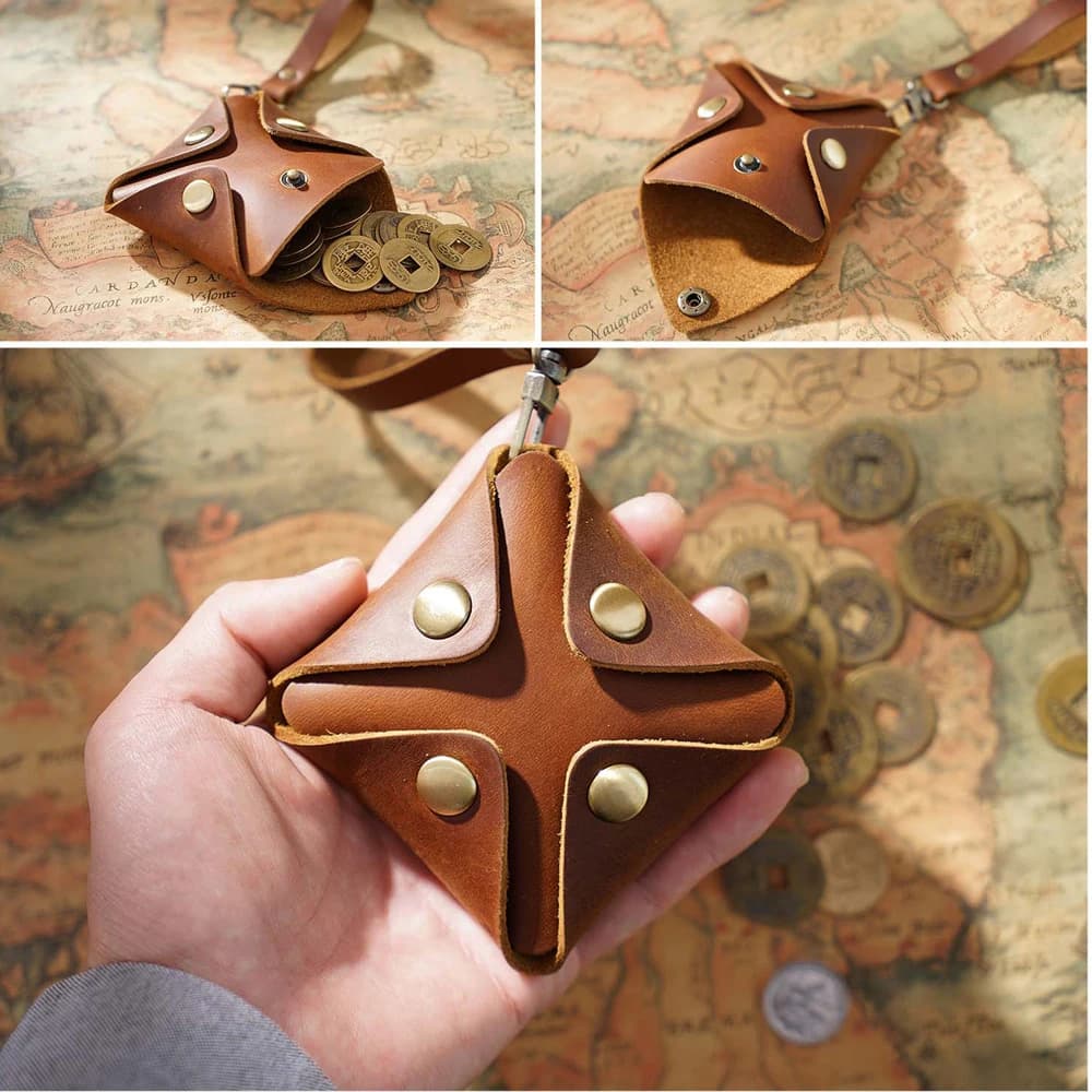 Mini Portamonete in Pelle Portatile Fai-da-Te, Borsa per Soldi con Bottone a Pressione, Portafoglio in Pelle Bovina, Accessori da Viaggio