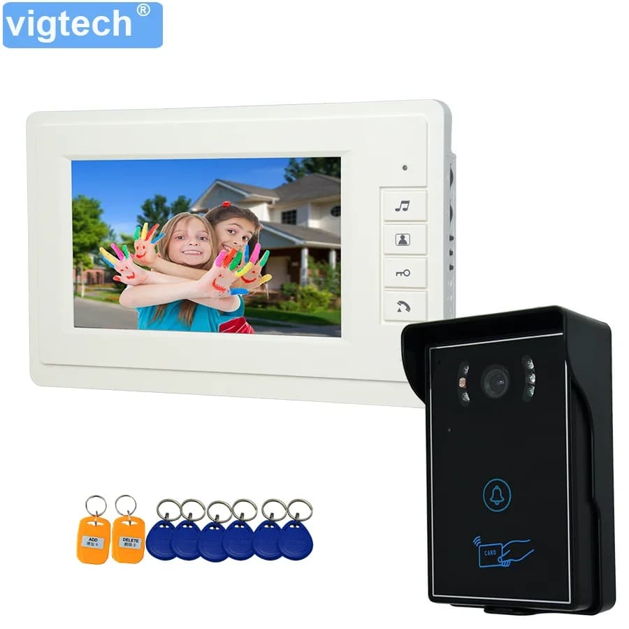 Vigtech7“Wired Home Video Door Phone Intercom System Kit Color Video Doorbell700TVL RFID Waterproof IR Night Vision Camera