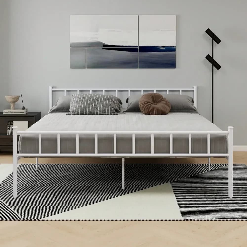 Struttura letto in metallo stile platform, telaio letto nero da 14 pollici, spazio contenitivo sotto il letto, supporto a doghe in acciaio resistente, senza box spring