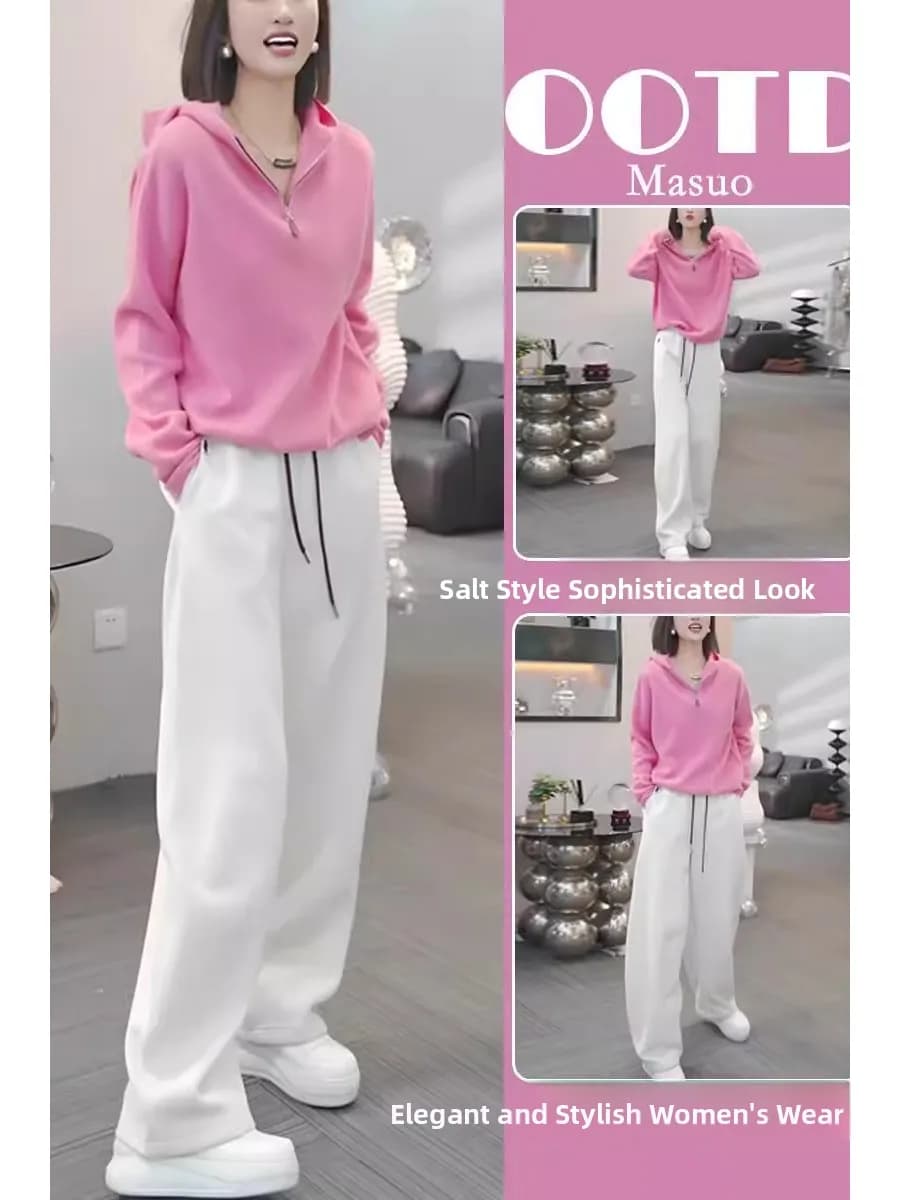Complete Sports Casual Pink Women's: Trousers in Gamba Larga and Felpa, Fashion Spring-Autumn, Anti-Aging, Set Complete with High Life
