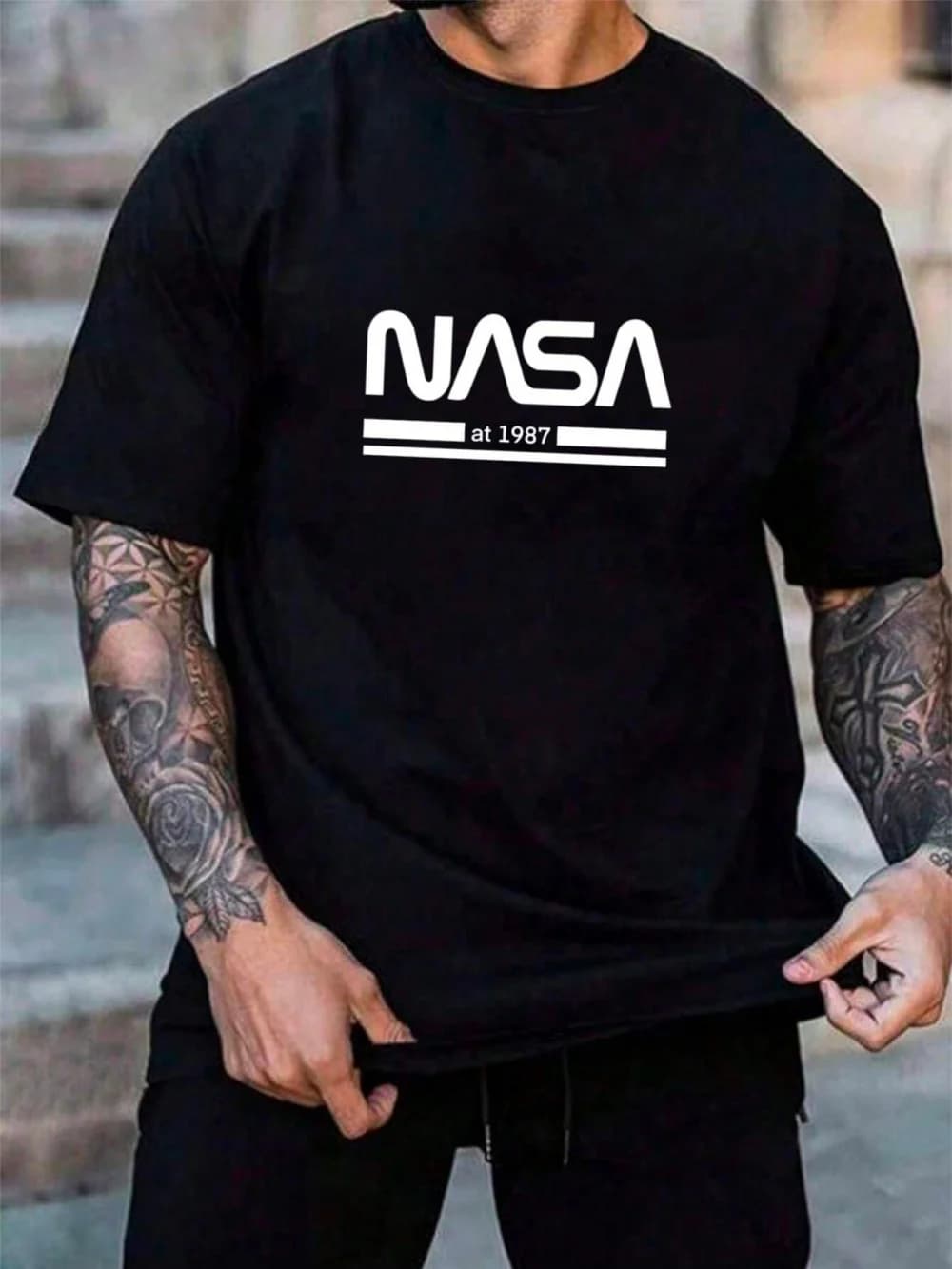 T-shirt da uomo Moda estiva Casual Lettera allentata Modello stampato T-shirt personalizzata Sport O-Collo Manica corta Abbigliamento da uomo