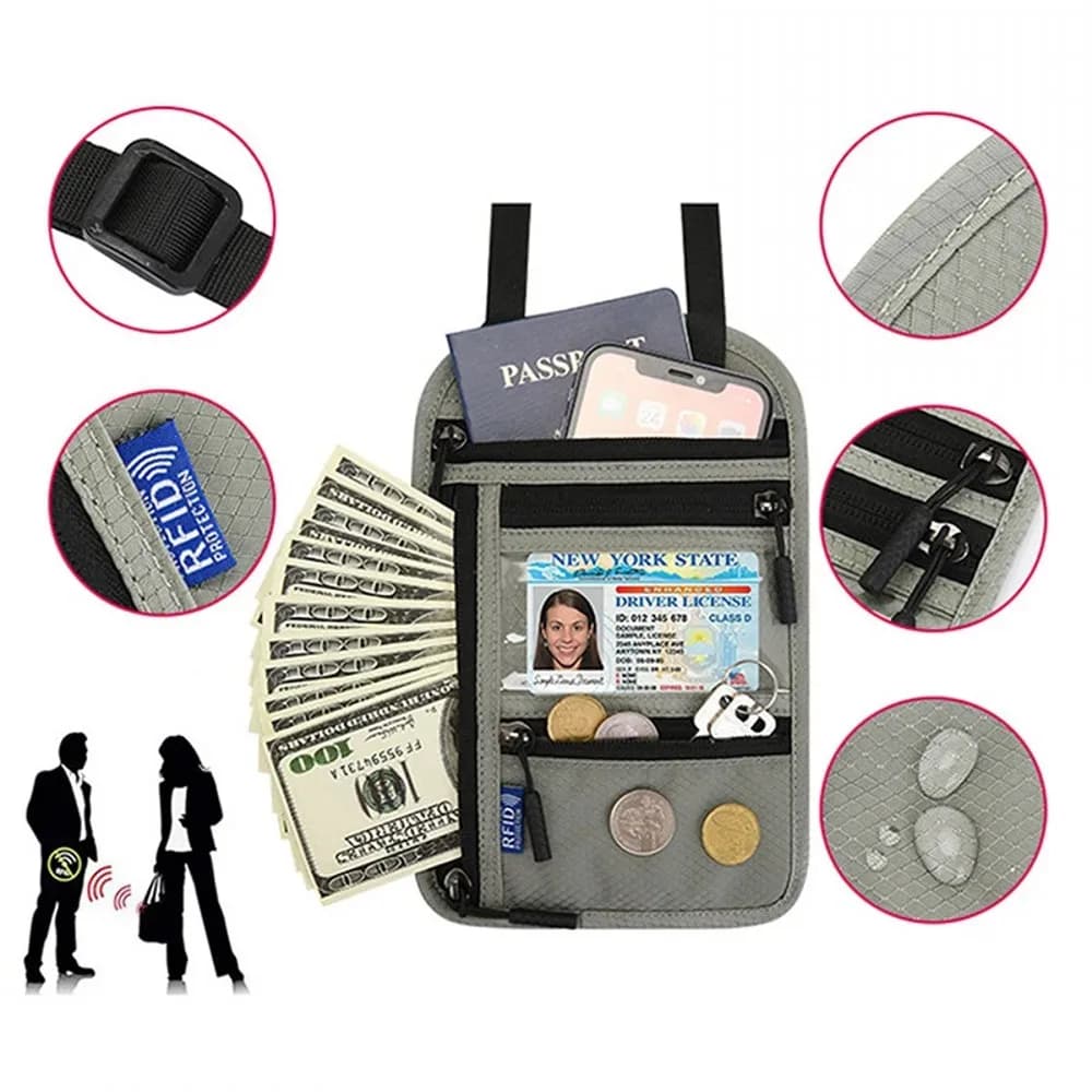 Portafoglio da Viaggio da Collo, Organizzatore per Passaporti Familiari con Blocco RFID, Custodia Protettiva Multitasche per Biglietti e Documenti