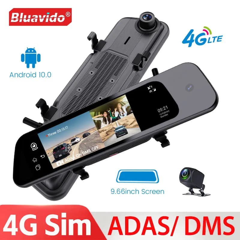 Touch screen from 9,66" 4G Android Dash Cam ADAS 3 channel GPS recording mirror WiFi G-Sensor Night vision DVR fleet management for cars