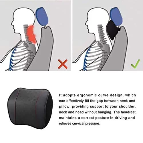 Ergonomic Curve Car Headrest Cushion With Memory Foam And Breathable Leather For Neck Shoulder Support While Driving
