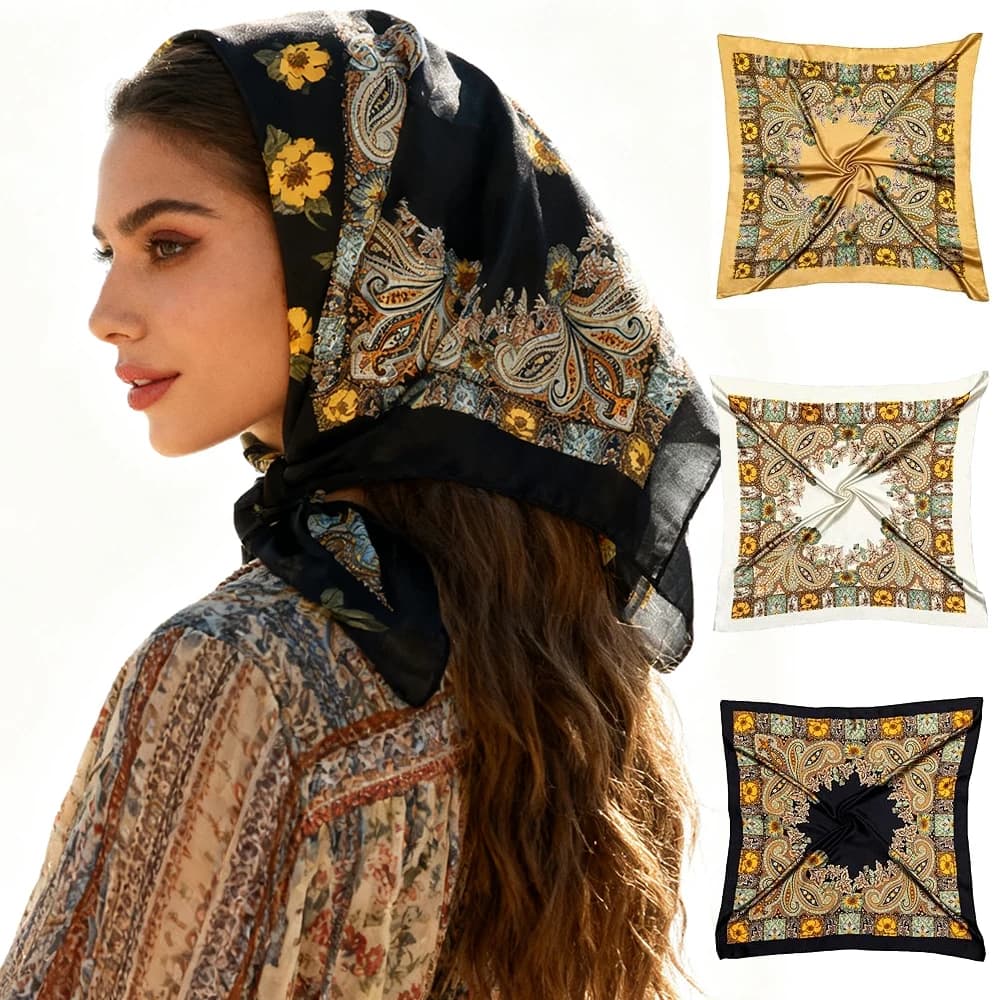 3 Pz/set Bohemian Anacardi Model Scarves For Hairs Foulard In Satin Stripe Square Party Covers Hairband Copricapo