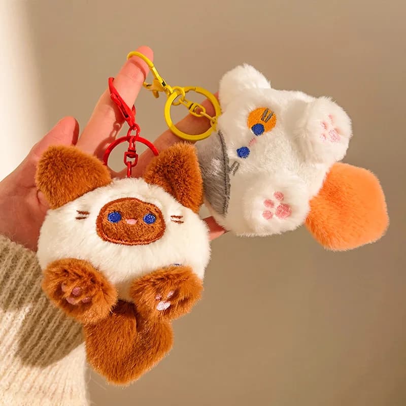 Portachiavi Peluche Gatto Kawaii, Orecchie Morbide e Soffici con Ciondolo, per Chiavi Zaini Regali, Regalo di Natale per Amanti dei Gatti