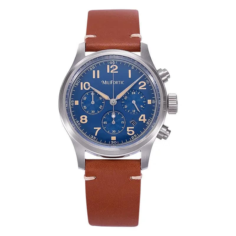 Orologio cronografo da uomo Milifortic 39 mm Orologio da polso al quarzo solare con specchio in zaffiro 10ATM impermeabile VS75