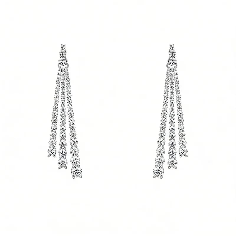 Orecchini BELLUX in Argento 925 con Zirconi Sintetici, Effetto Pioggia di Meteore, Diamanti Bianchi, Lunghe Nappe, Orecchini alla Moda ed Eleganti