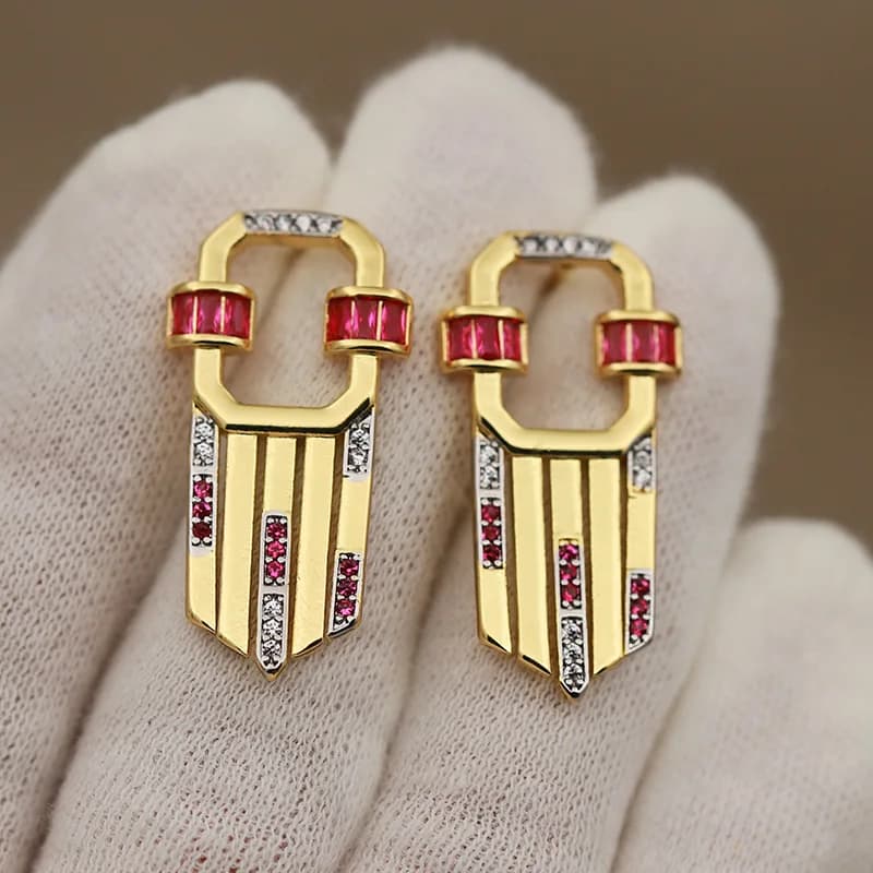 Orecchini a bottone geometrici in cristallo di lusso dal nuovo design della vista per le donne Orecchini cavi con zirconi di gioielli di marca di moda