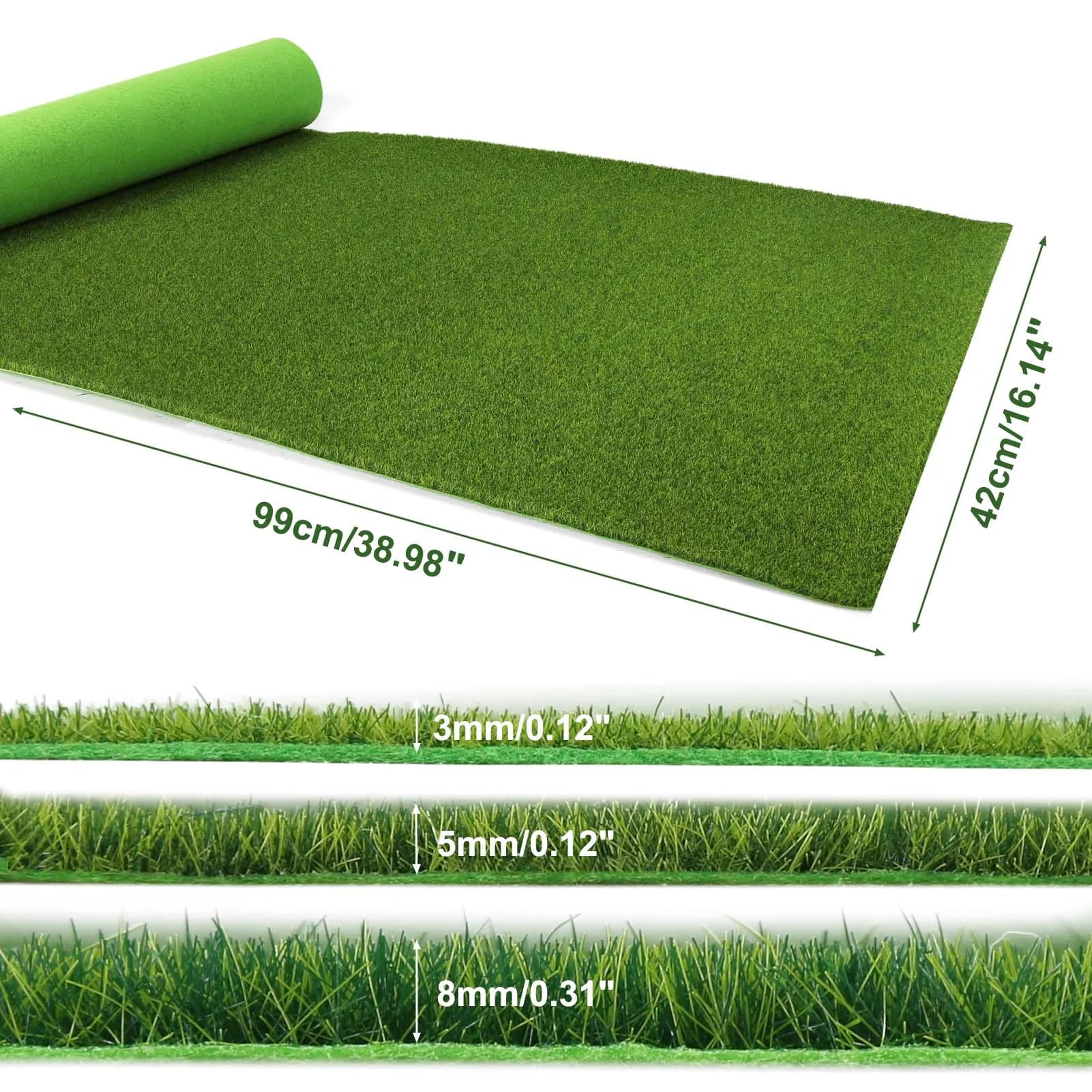 Evemodel 41cm*99cm grass mat felt back 3mm 5mm 8mm green lawn artificial turf carpet grass pattern carpets HO O N scale