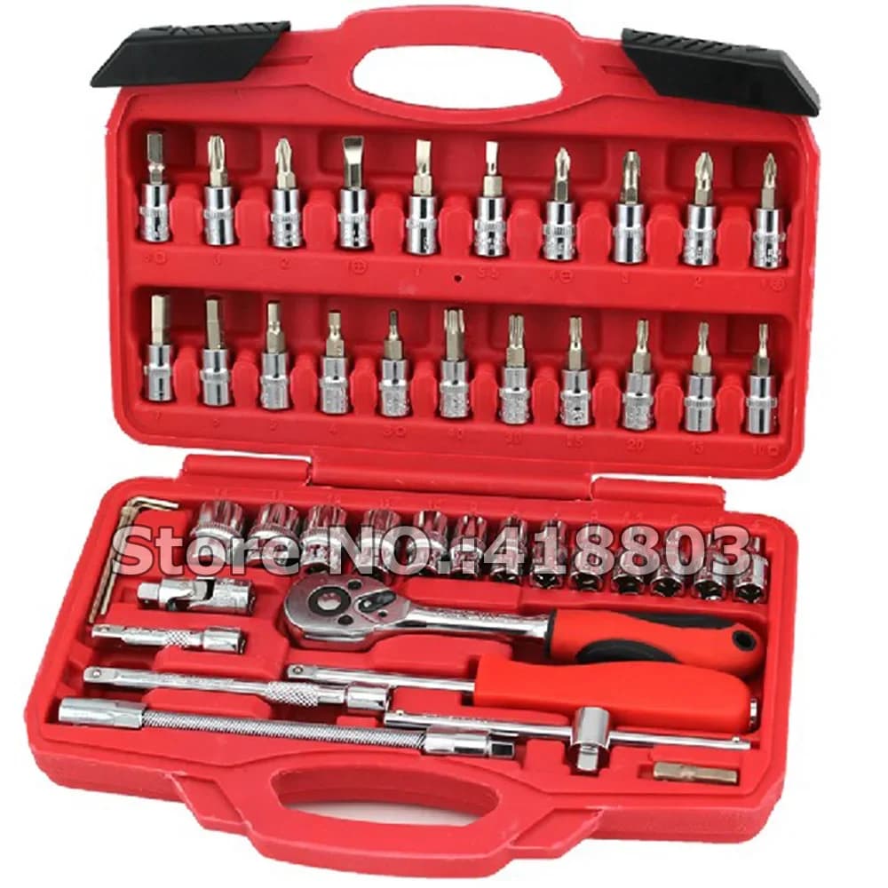 Set di 46 Pezzi di Utensili con Chiave a Cricchetto 1/4 DR per Riparazione Auto e Moto, in Cromo Vanadio