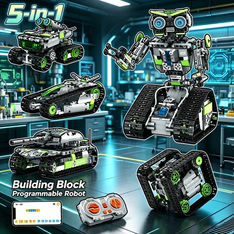 Robot Programmabile 5 in 1 con Blocchi da Costruzione, Auto Telecomandata, Giocattolo Educativo DIY, Puzzle di Assemblaggio per Adulti