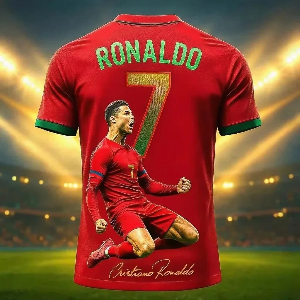 Maglia da Calcio Best-Seller con Stampa 3D NO.7 Ronaldo, T-shirt Estiva per Uomo, Donna e Bambino, Traspirante e Casual a Maniche Corte