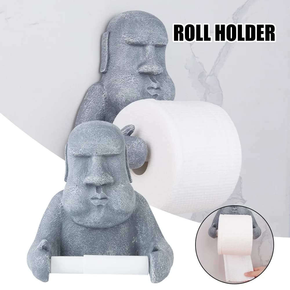 Portarotolo in resina a forma di statua in pietra, da parete per bagno e WC, robusto e impermeabile