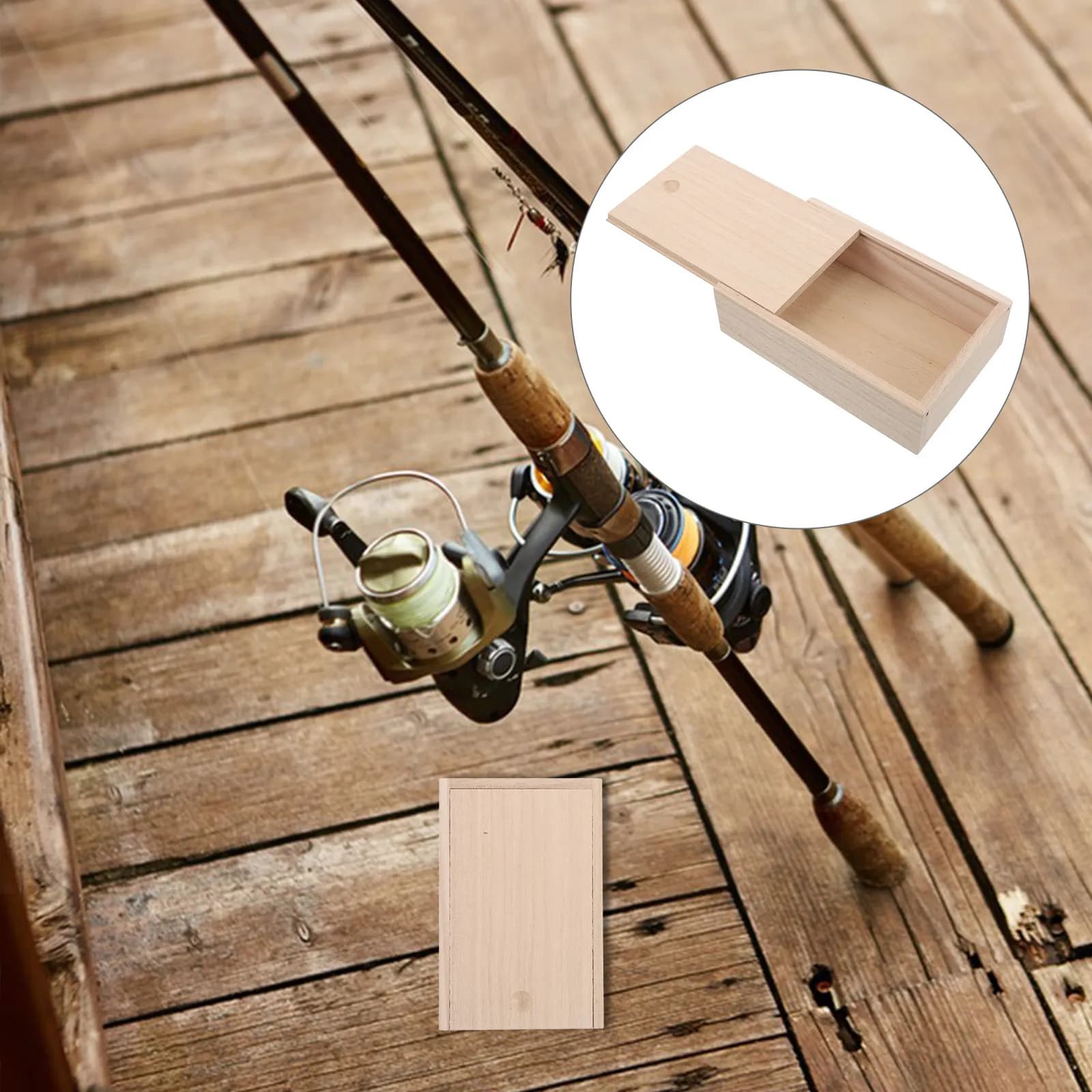Scatola per Esche in Legno Naturale, Piccolo Contenitore per Esche da Pesca con Coperchio per Organizzare Verme e Esche, Portatile per Pesca all'Aperto