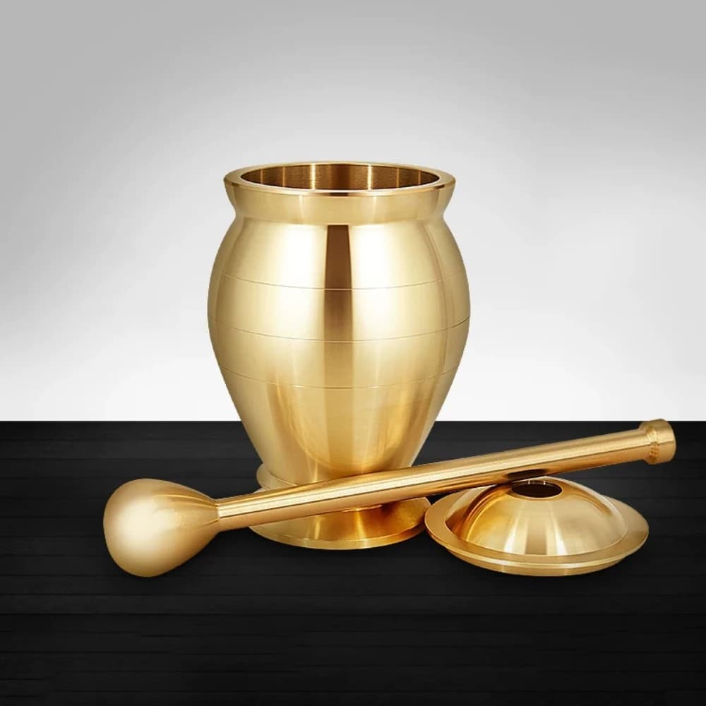 Brass Mortar and Pestle Set – Manual Grinder for Kitchen, Garlic, Spices, Herbs – Heavy Duty Solid Polished