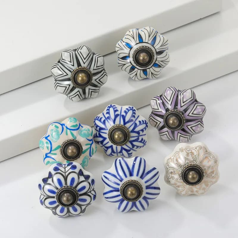 Modern Country Style Ceramic Furniture Hardware Cabinet Door Handles Drawer Pulls Knobs for Kitchen Cupboard Wardrobe Home Decor