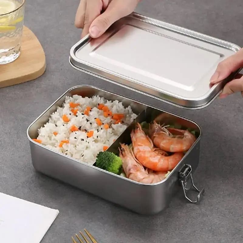 304 Stainless Steel Lunch Container Lock Buckle Metal Food Storage Box For School Office Work Daily Meal Carry