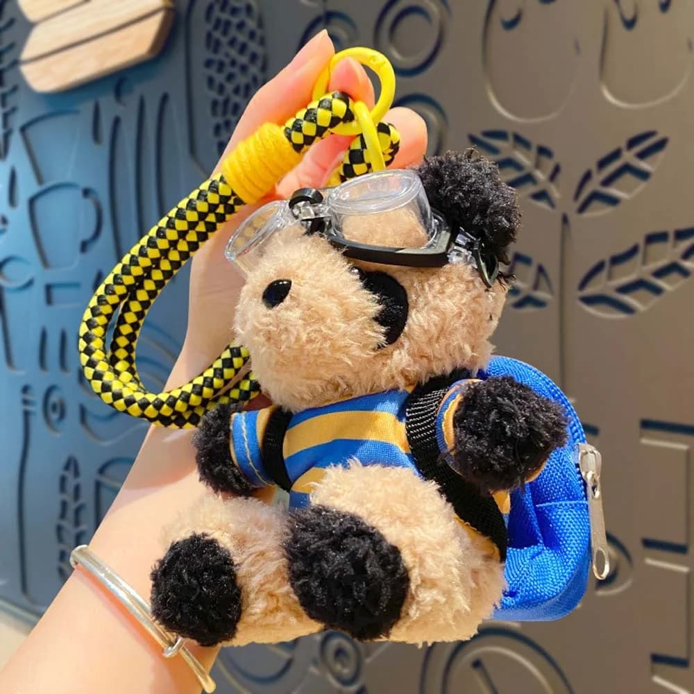 Backpack Decoration Pilot Bear Keychain Stuffed Animal Plushies Panda Plush Doll Bag Pendant Kawaii Plush Key Ring