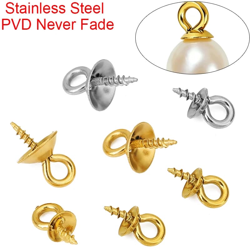 20pcs Stainless Steel Pearl Pendant Connectors 4 6 mm Never Fade Eye Pins Charms Clasps Pinch Bail Clip Necklace Jewelry Making