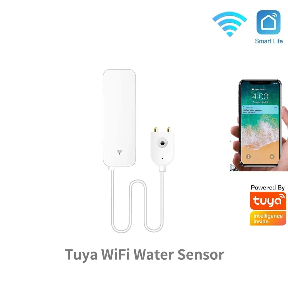 Sensore d'Acqua WiFi Tuya, Allarme Perdite, Rilevatore di Allagamenti, Controllo Remoto tramite App, Protezione Smart per la Casa