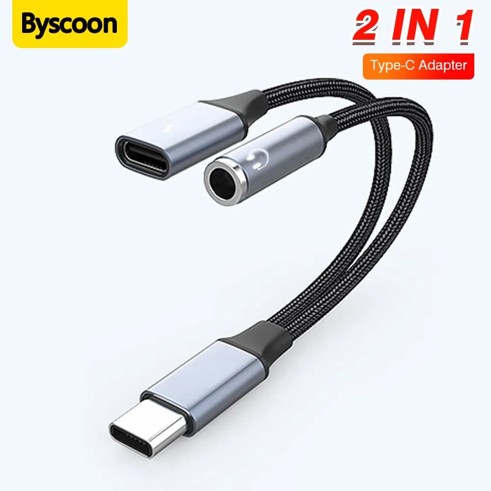 2 In 1 Type C to C 3.5mm Audio Jack Adapter USB C Cable With Fast Charging Headphone Aux Splitter Cable For Phone Laptop Tablet