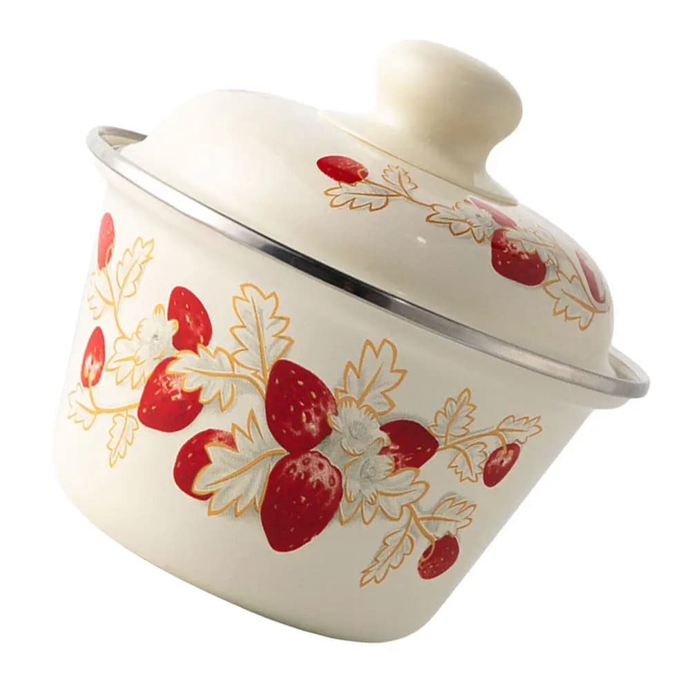 1Pcs Thickened Vintage Enamel Basin Retro Style Kitchen Storage Bowl Lid Multi-Functional Household Food Container