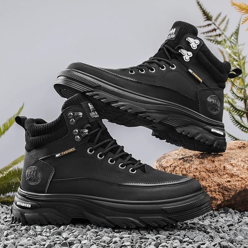 Stivali alti da uomo 2025 Autunno Nuova moda Abbigliamento da lavoro Stivali corti da lavoro Suola spessa Anti-attrito Antiscivolo Scarpe da ginnastica da trekking all'aperto