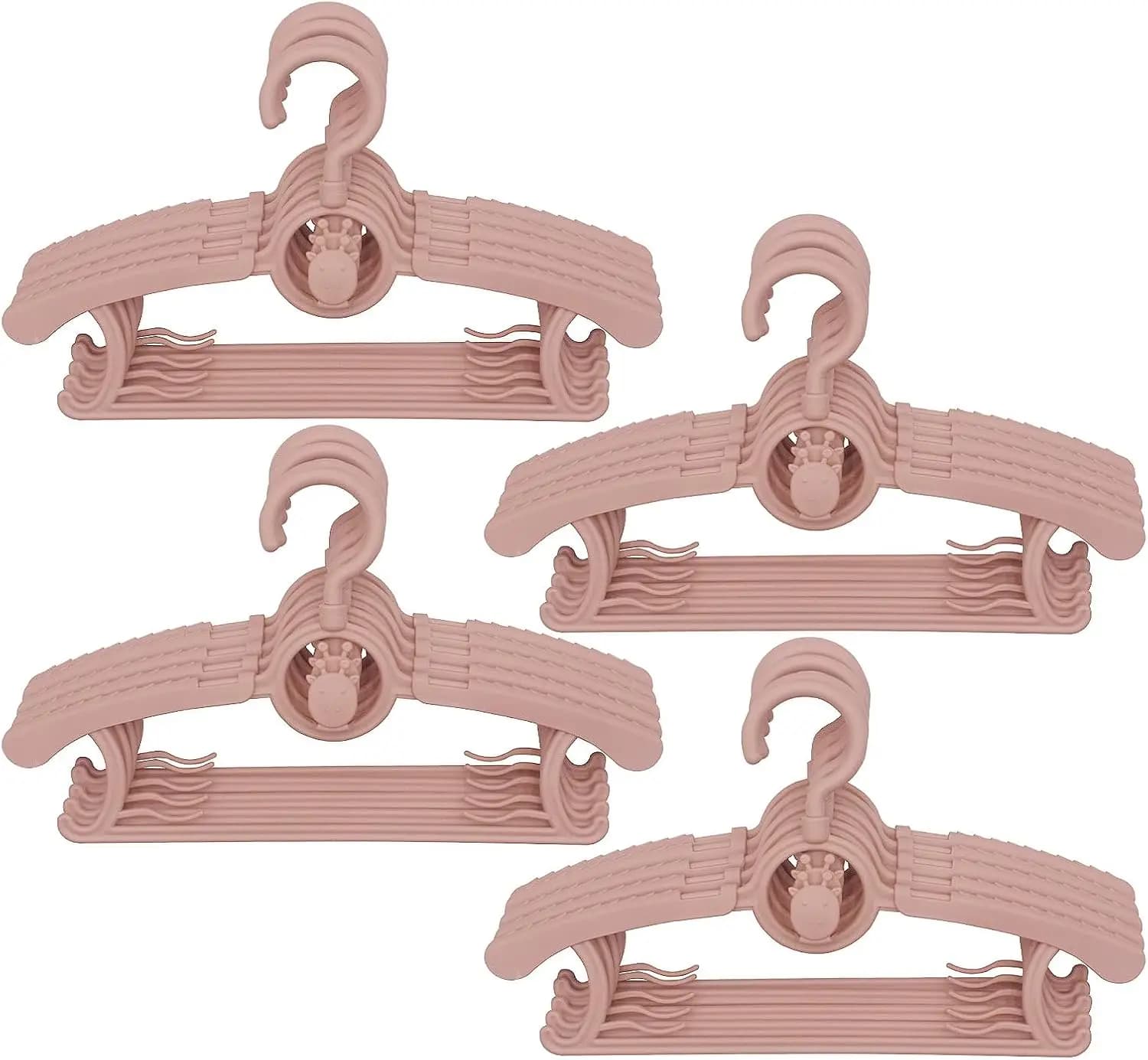360 ° Children's clothes rack, Set of 20 Adjustable hangers Children's slide in Pink Nude, Space saving