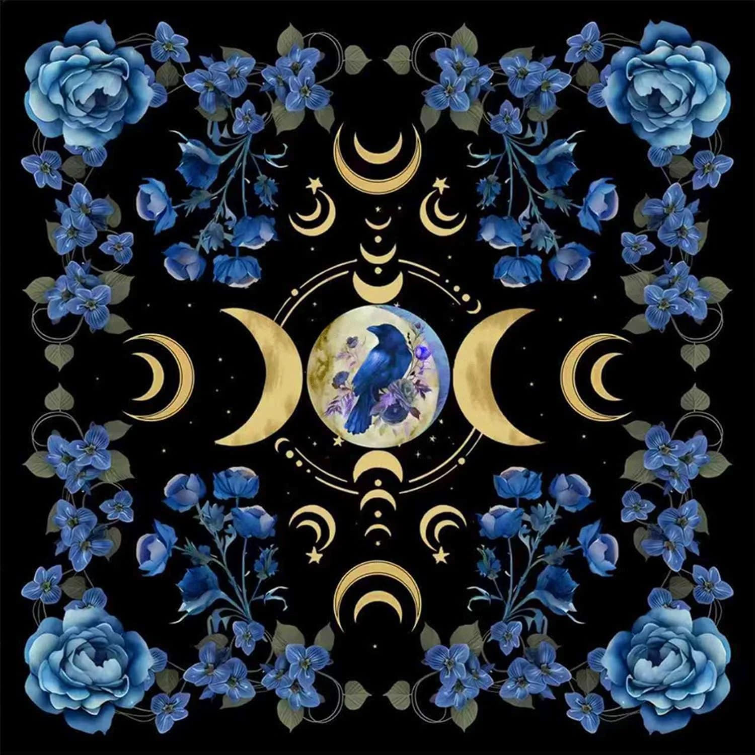 Tovaglia per Altare in Diverse Misure con Stampa Luna e Stelle, Tappetino per Carte dei Tarocchi in Poliestere, Accessorio per Divinazione, Rituali Magici e Spirituali