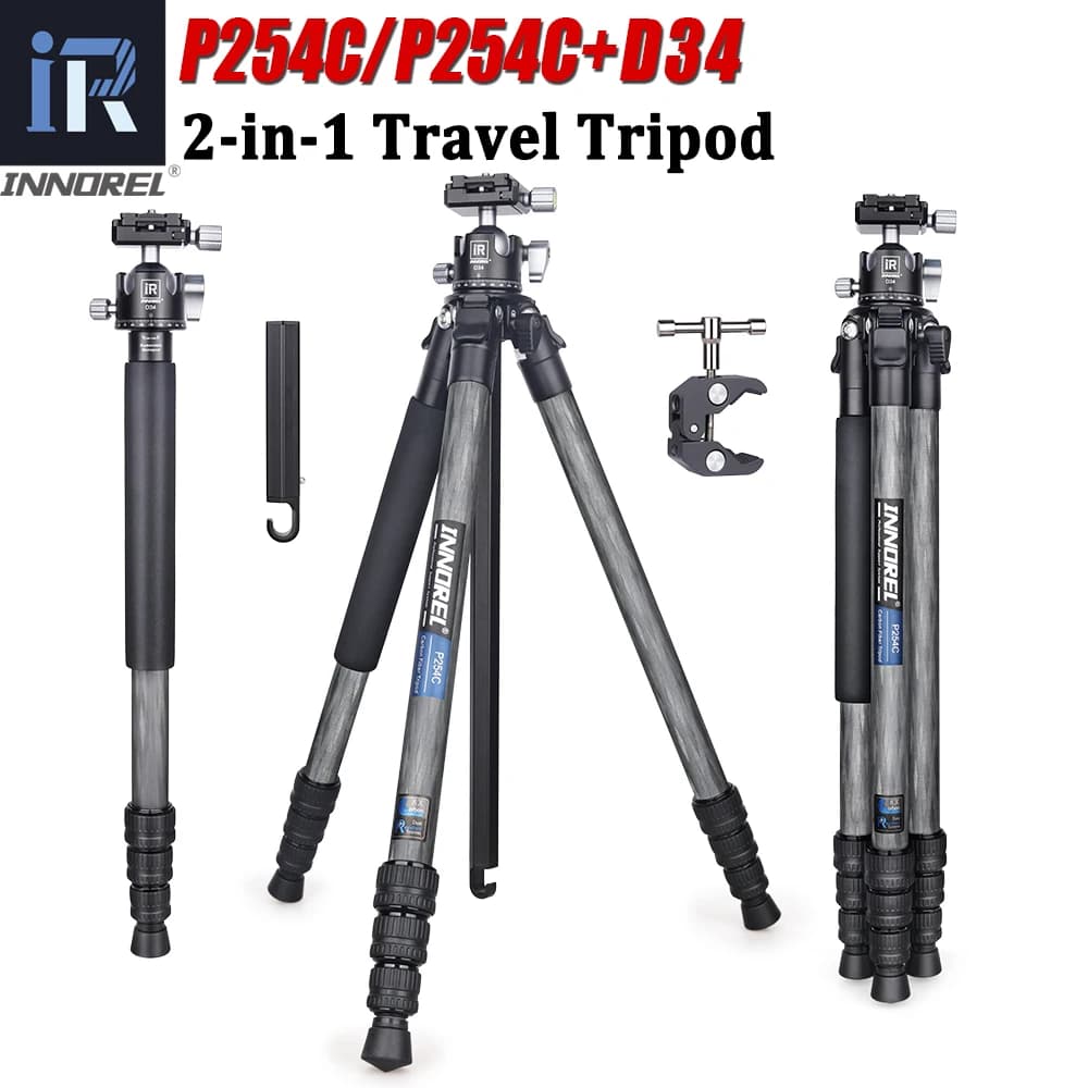 INNOREL P254C Treppiede in carbonio Supporto da viaggio portatile compatto e leggero per fotocamera DSLR digitale con colonna centrale a forma speciale
