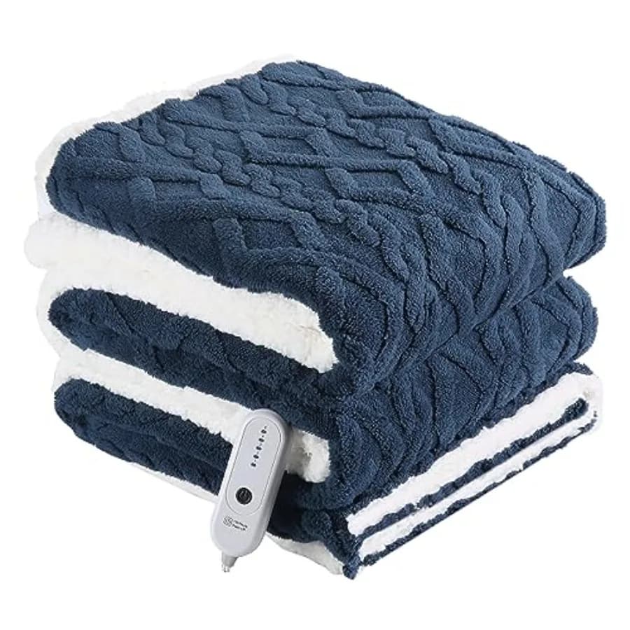 Coperta Elettrica Riscaldante Misura Twin, Extra Spessa e Calda, con Spegnimento Automatico dopo 10 Ore e 5 Livelli di Riscaldamento, Design con Motivo 3D