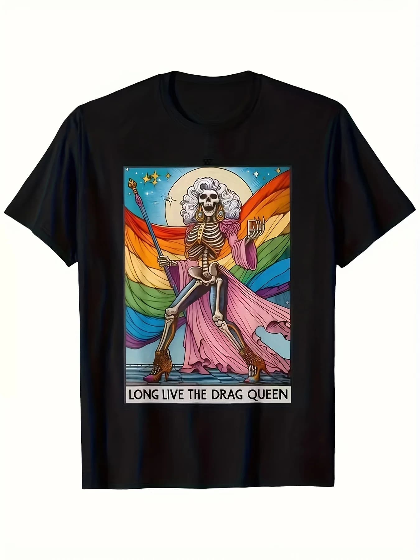 Men's Tarot Magician Card T-Shirt Compatible for - Gothic Skeleton Queen & Rainbow LGBT Pride Design, Drag Culture Apparel with