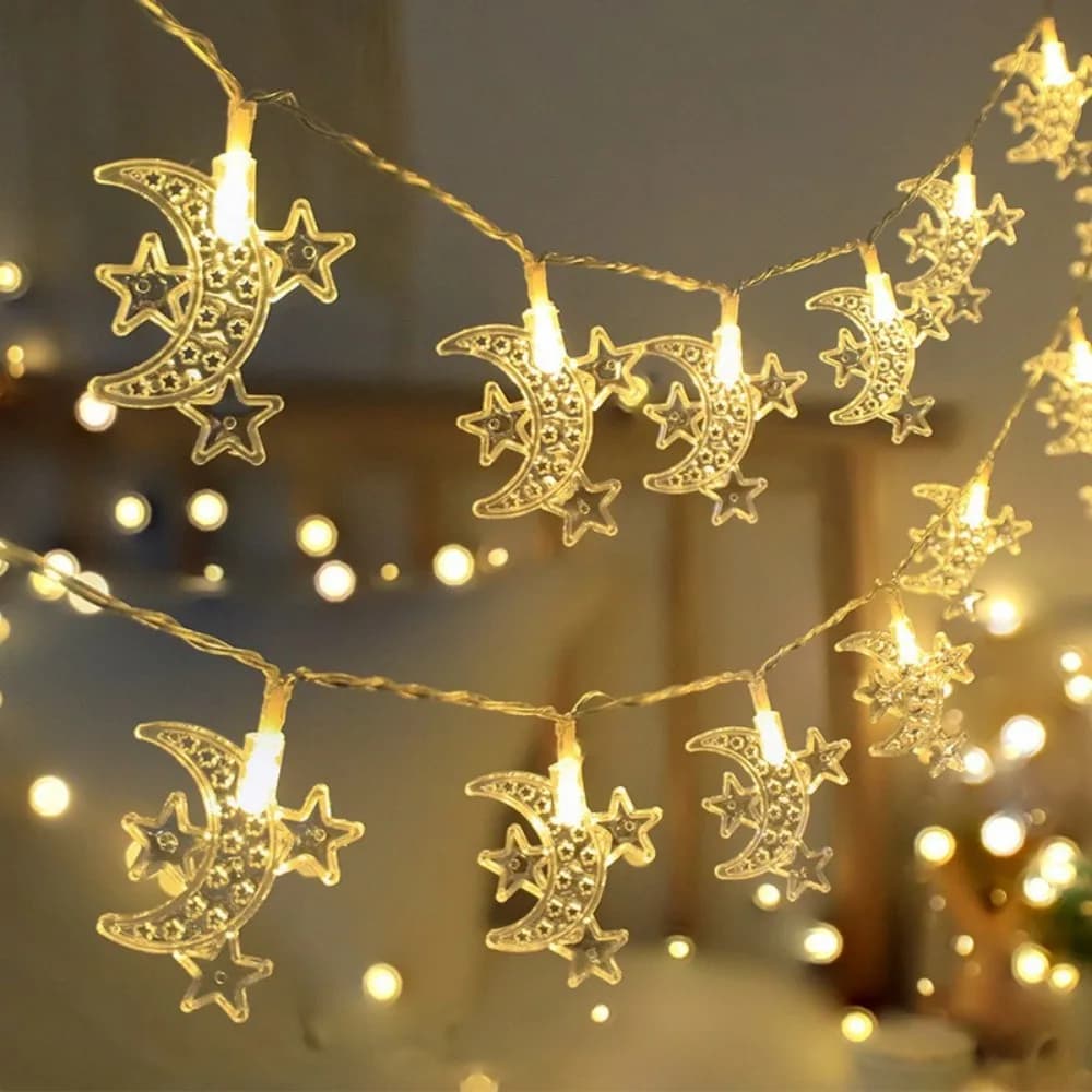 1 pezzo di luci a tre stelle lunari - 59,06/118 pollici lucine a LED per Ramadan, decorazioni per la casa, camera da letto, feste, festival islamico